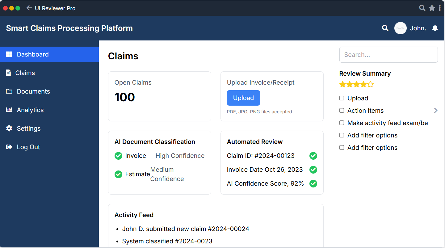 Smart Claims Processing Platform (Insurance + Full Stack + AI)